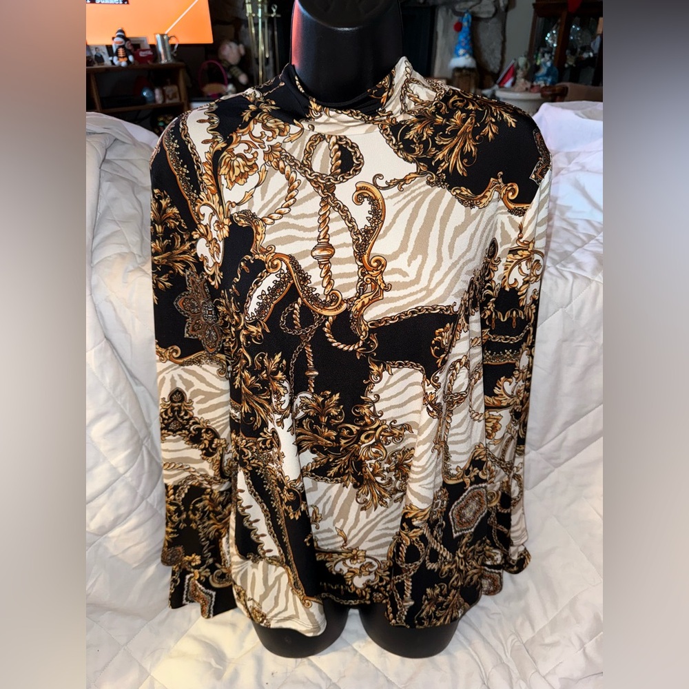 Laura Paisley Ruffled Sleeve Turtleneck